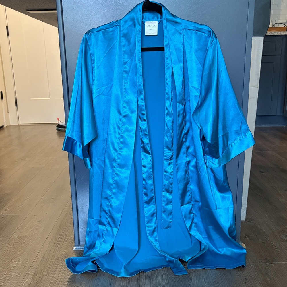 Silky Teal Blue Kimono Robe